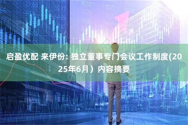 启盈优配 来伊份: 独立董事专门会议工作制度(2025年6月）内容摘要