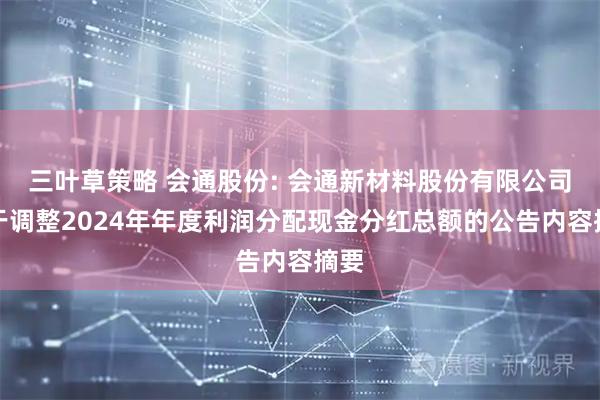 三叶草策略 会通股份: 会通新材料股份有限公司关于调整2024年年度利润分配现金分红总额的公告内容摘要