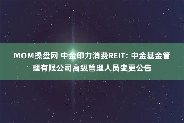 MOM操盘网 中金印力消费REIT: 中金基金管理有限公司高级管理人员变更公告